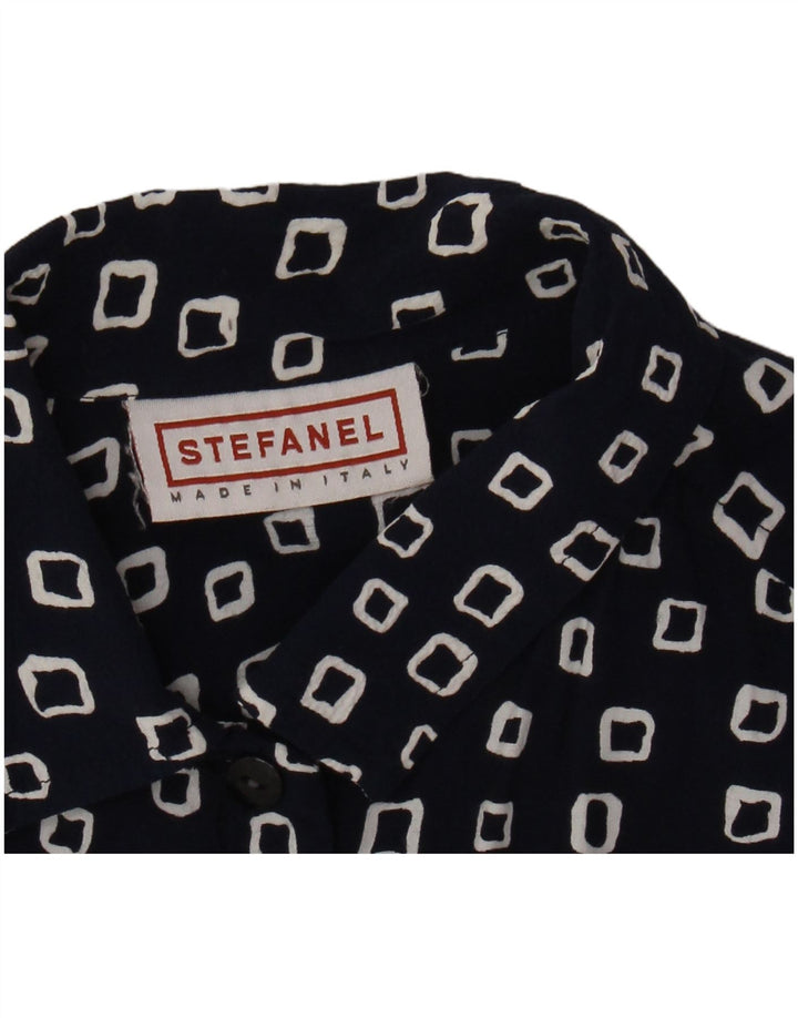 STEFANEL Womens Shirt UK 16 Large Navy Blue Geometric