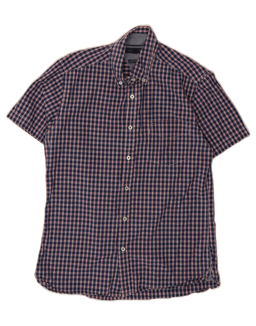 TOMMY HILFIGER Mens Short Sleeve Shirt Medium Blue Check Cotton Vintage Tommy Hilfiger and Second-Hand Tommy Hilfiger from Messina Hembry 