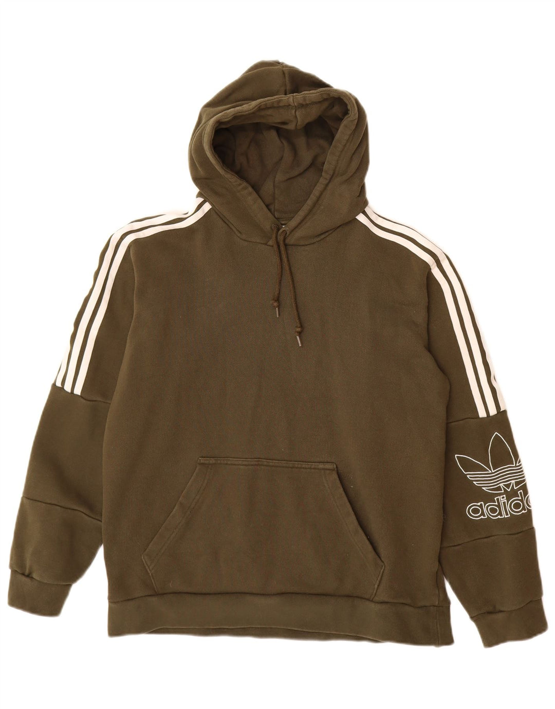 ADIDAS Womens Graphic Hoodie Jumper UK 14 Medium Khaki Cotton