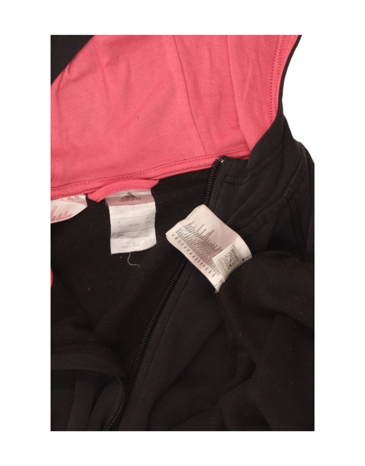 ADIDAS Girls Graphic Zip Hoodie Sweater 13-14 Years Black Cotton