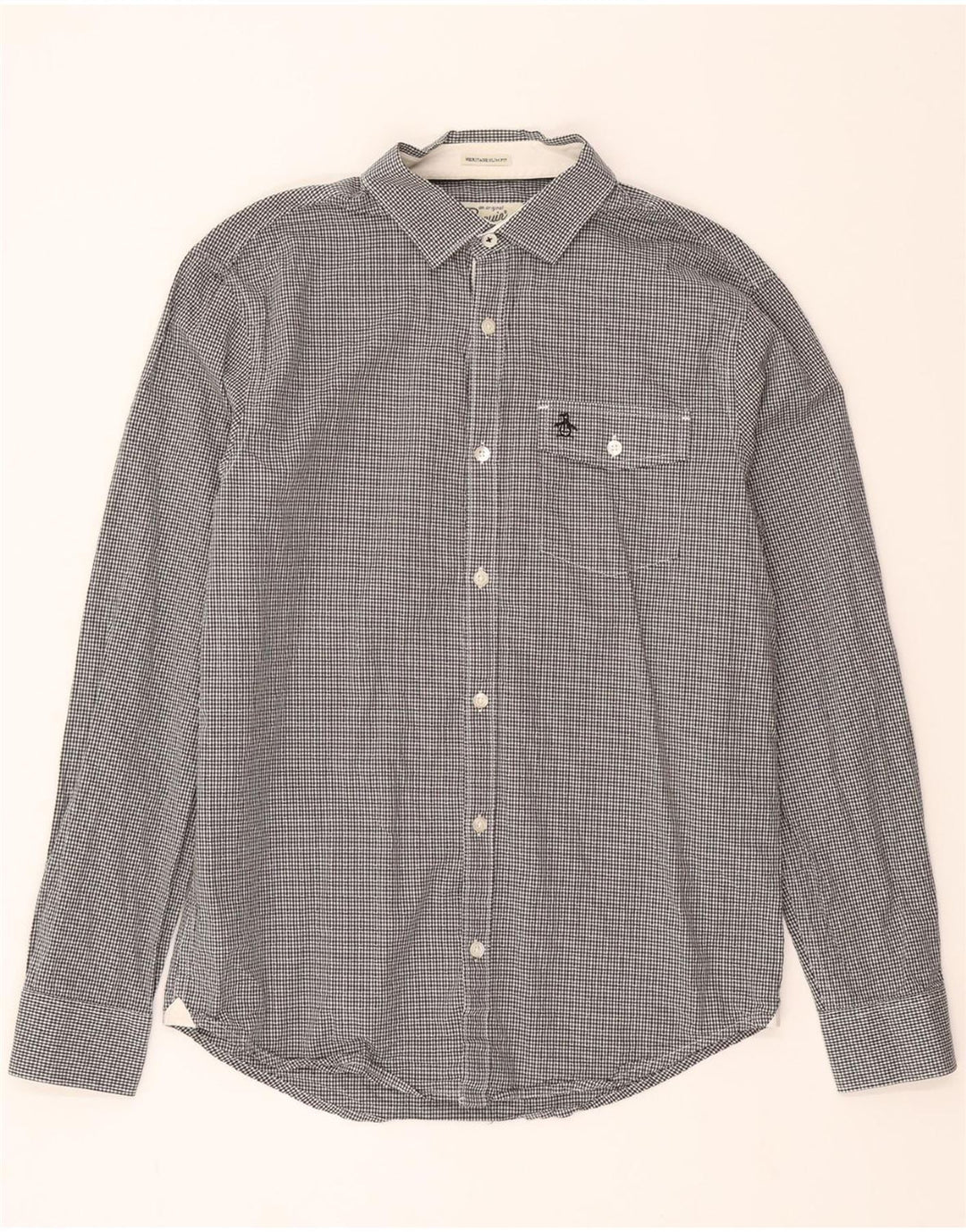 PENGUIN Mens Heritage Slim Fit Shirt Medium Black Gingham Cotton Vintage Penguin and Second-Hand Penguin from Messina Hembry 