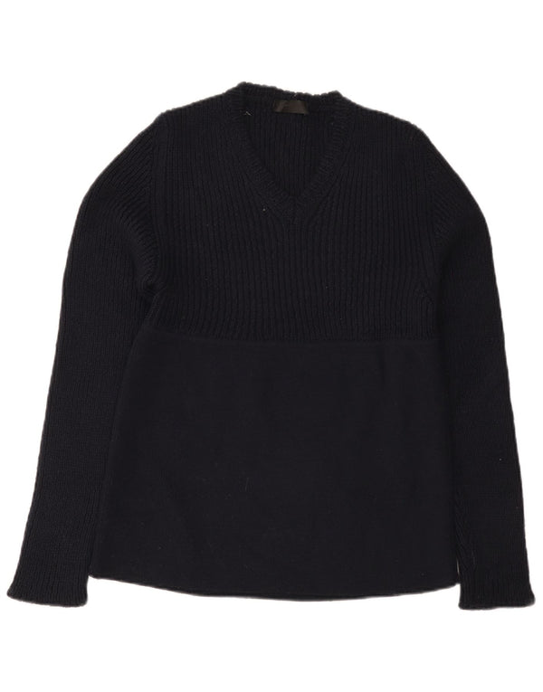 Costume National Womens V-Neck Jumper Sweater IT 48 XL Navy Blue Wool