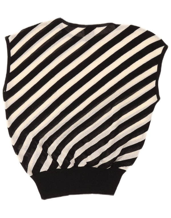 Vintage Womens Sleeveless See Through Top EU 42 Large Black Striped Acetate