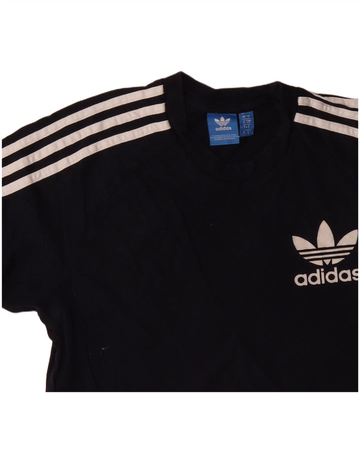 ADIDAS Womens Graphic T-Shirt Top UK 10 Small Navy Blue Cotton