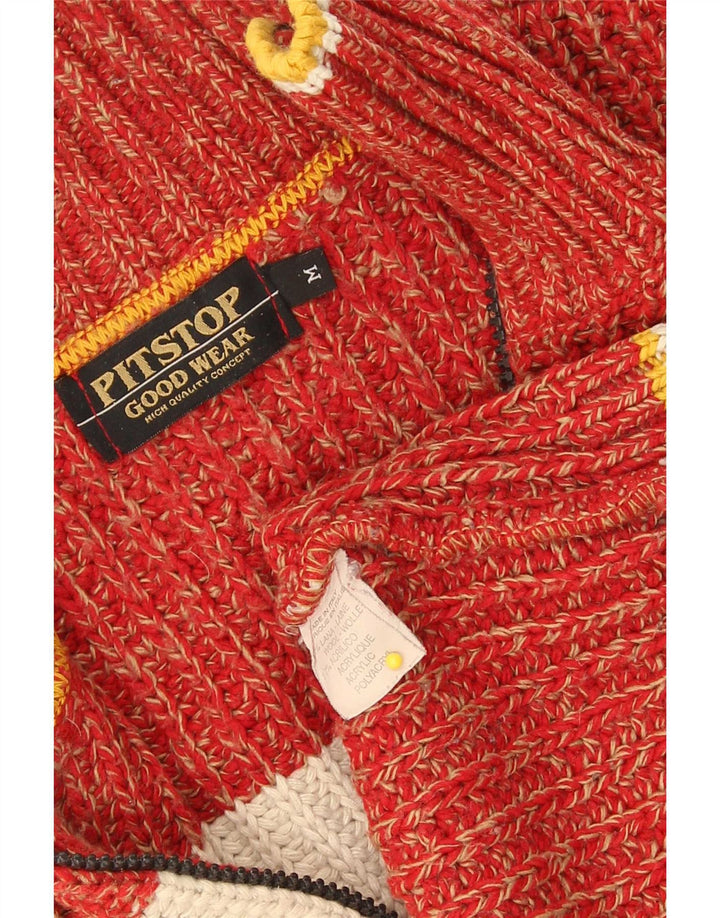 Pit Stop Mens Cardigan Sweater Medium Red Colourblock Wool