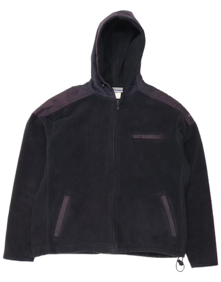 REEBOK Womens Oversized Fleece Jacket UK 16 Large  Black Colourblock