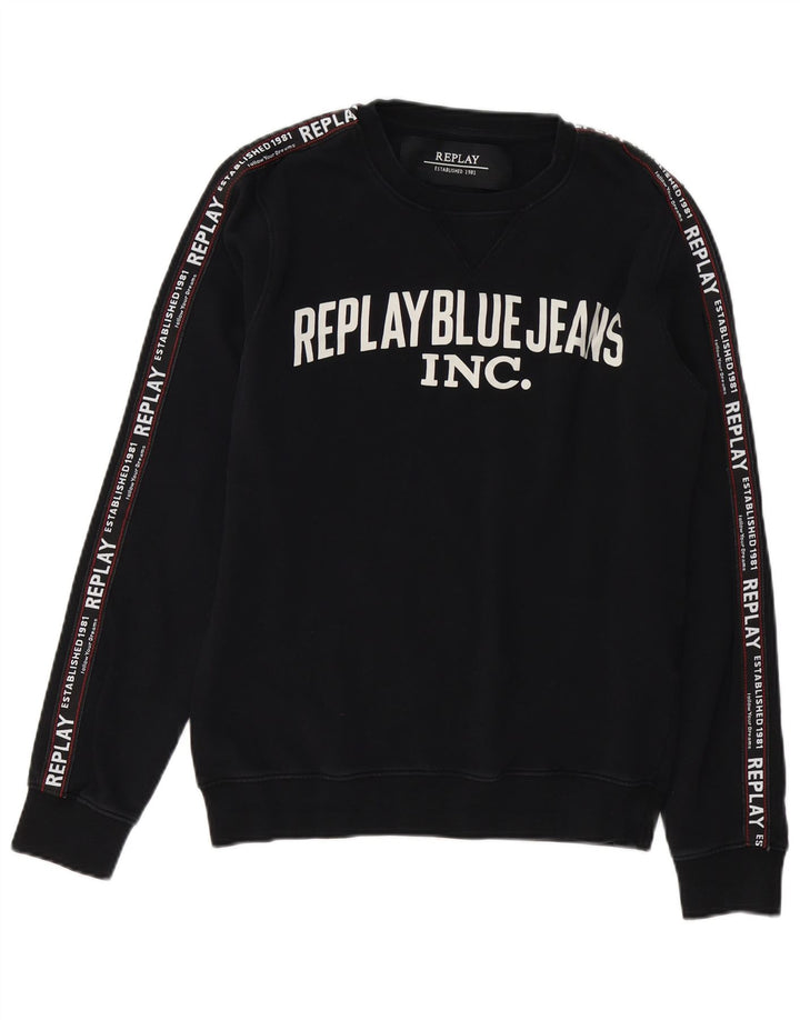 REPLAY Mens Graphic Sweatshirt Jumper Medium Black Cotton