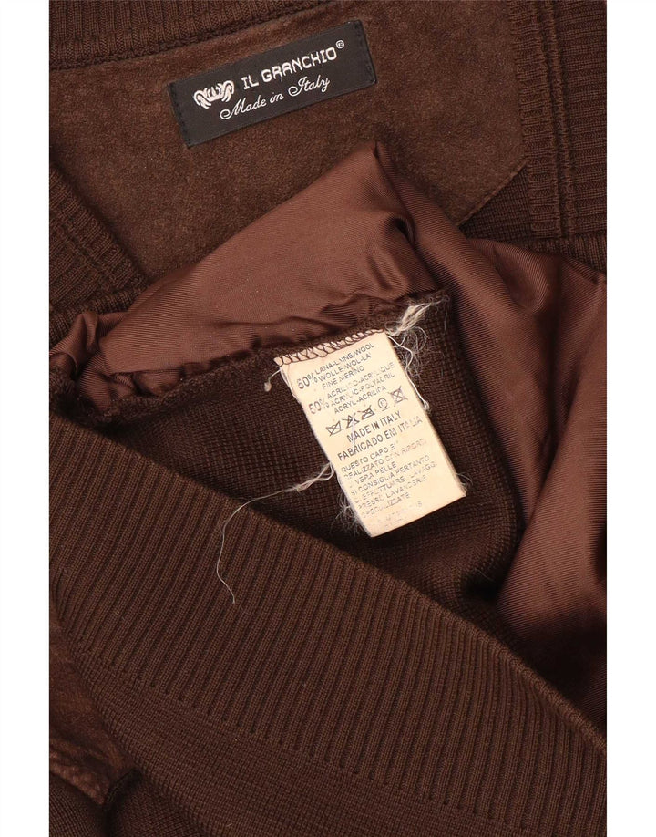 Il Granchio Mens Suede Cardigan Sweater Large Brown Wool
