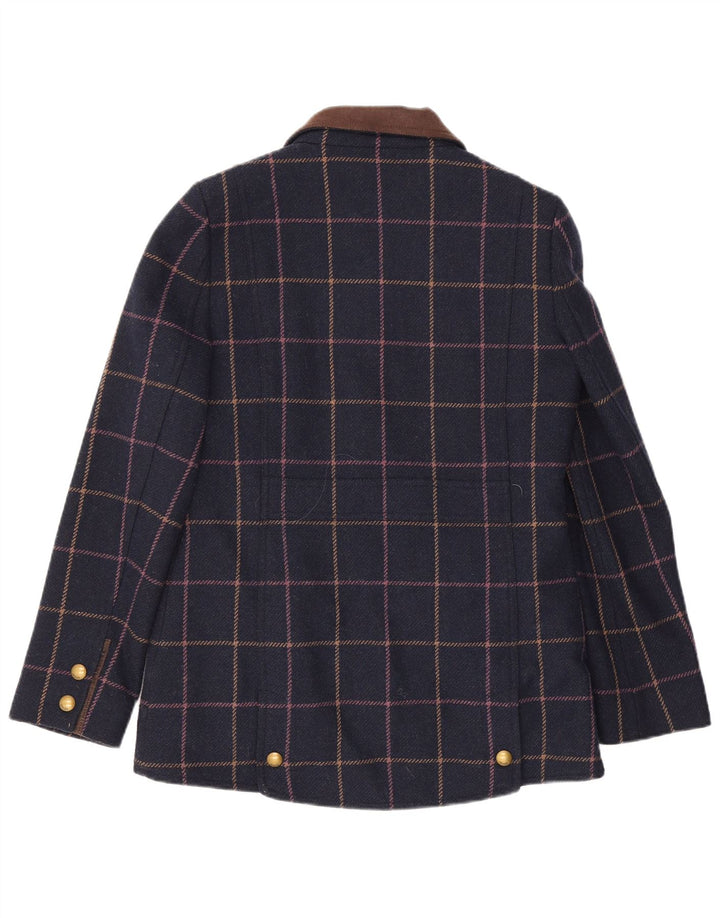 Joules Womens Bomber Jacket UK 12 Medium Navy Blue Check Wool