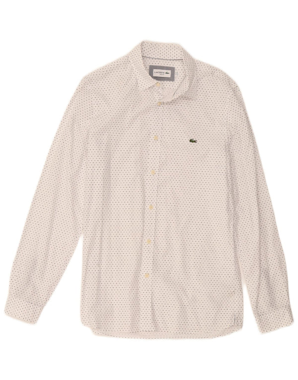 Lacoste Mens Slim Fit Shirt Size 39 Medium White Spotted Cotton