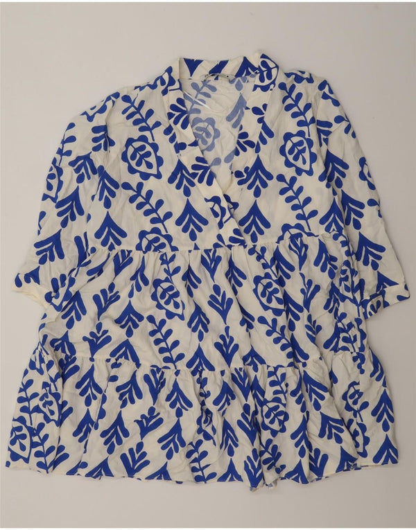 Zara Womens Long Sleeve Tiered Dress UK 18 XL White Floral Viscose