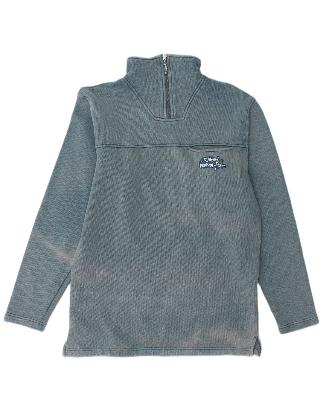WEIRD FISH Mens Zip Neck Sweatshirt Jumper Small Blue Cotton