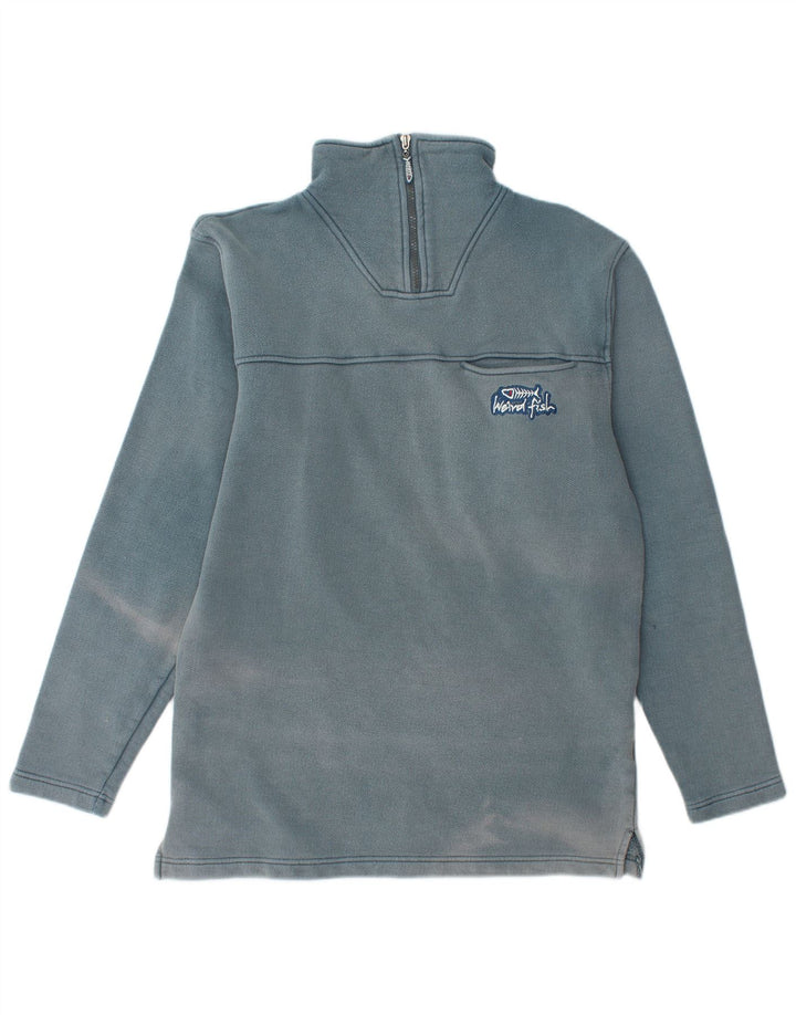 WEIRD FISH Mens Zip Neck Sweatshirt Jumper Small Blue Cotton