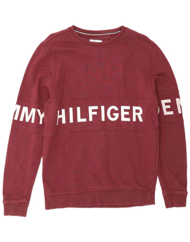 TOMMY HILFIGER Mens Graphic Sweatshirt Jumper Medium Burgundy Cotton