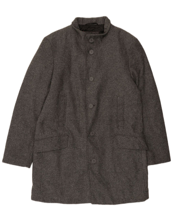 Bruno Banani Mens Overcoat UK 44 2XL Grey Pinstripe Wool