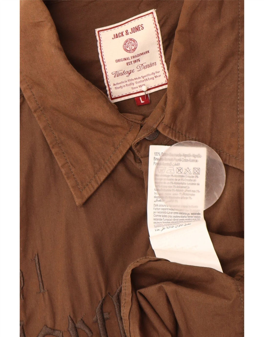 Jack & Jones Mens Graphic Shirt Large Brown Cotton