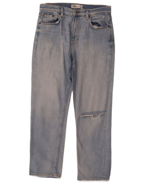 Zara Womens Distressed Straight Jeans EU 40 Medium W30 L27 Blue Cotton