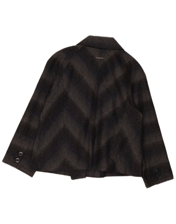 Dkny Womens Double Breasted Blazer Jacket UK 16 Large Grey Chevron Acrylic