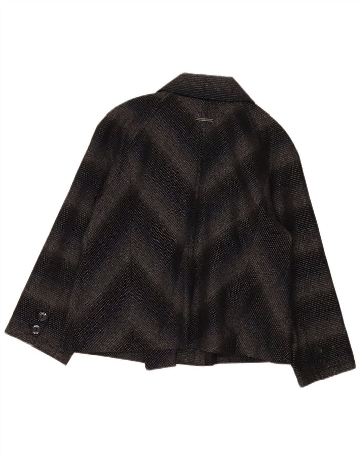 Dkny Womens Double Breasted Blazer Jacket UK 16 Large Grey Chevron Acrylic