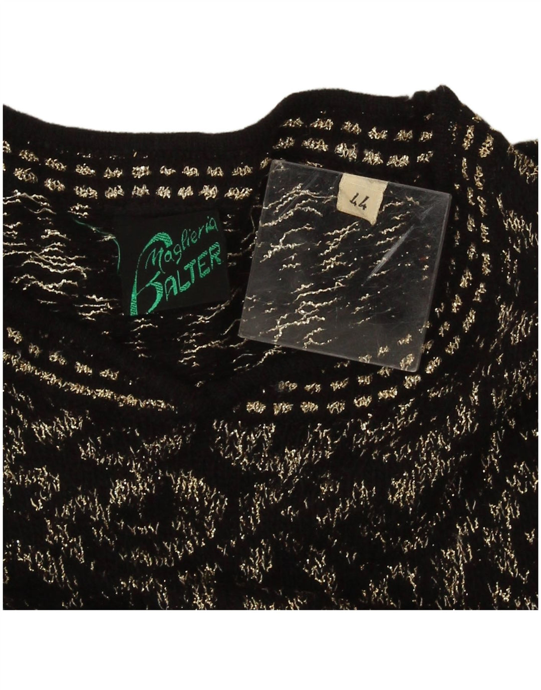 Vintage Womens Crew Neck Jumper Sweater IT 44 Medium Black Geometric