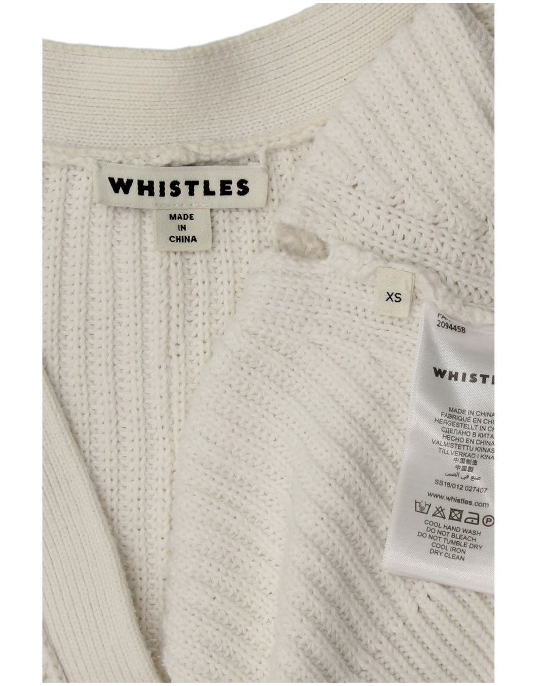 WHISTLES Womens Oversized Crop Open Cardigan Sweater UK 6 XS White Cotton