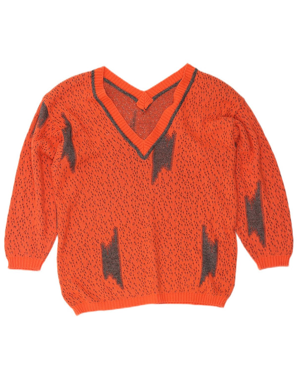 Vintage Womens V-Neck Jumper Sweater UK 16 Large Orange Flecked
