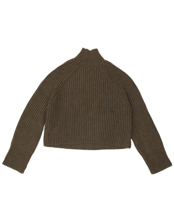 Zara Womens Crop Oversized Turtle Neck Jumper Sweater UK 10 Small Khaki