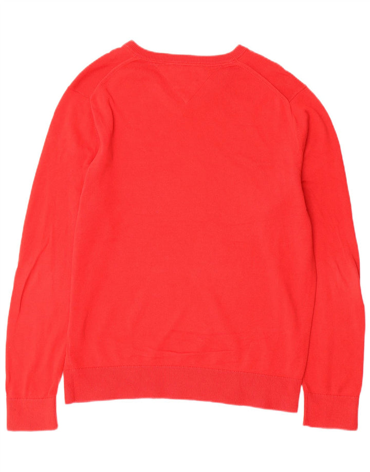 Tommy Hilfiger Mens V-Neck Jumper Sweater Medium Red Cotton