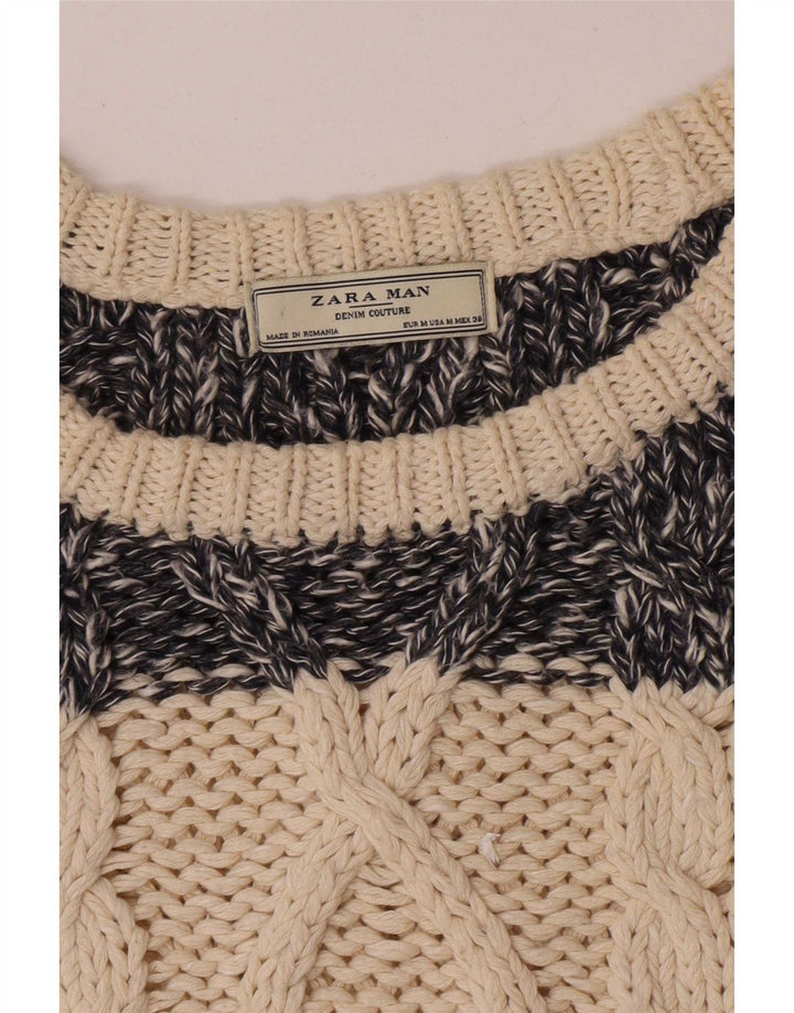 Zara Mens Boat Neck Jumper Sweater Medium Beige Striped