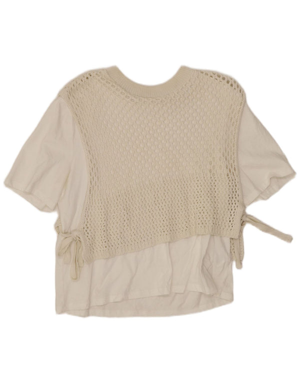 Zara Womens Crop Crochet Blouse Top UK 14 Medium Off White Cotton