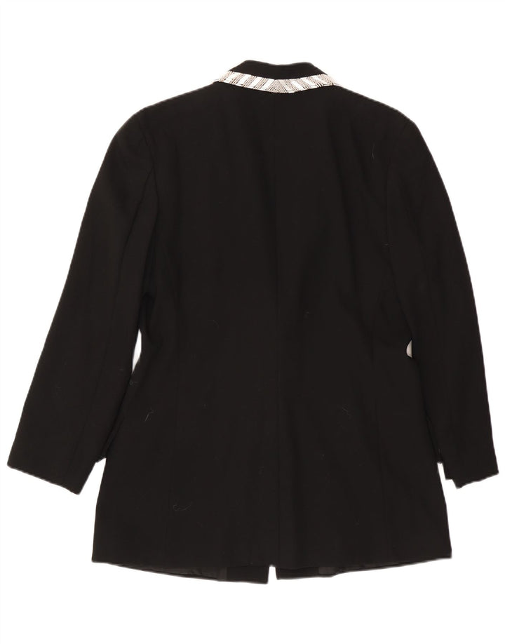 VINTAGE Womens 1 Button Blazer Jacket UK 14 Large Black Wool