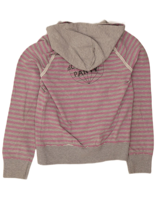 A-Style Womens Rolling Stones Hooded Hoodie Jumper UK 14 Large Pink Striped