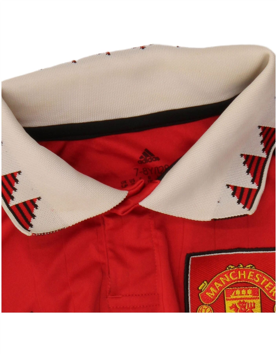 ADIDAS Boys Manchester United Graphic Polo Shirt 7-8 Years Red Colourblock