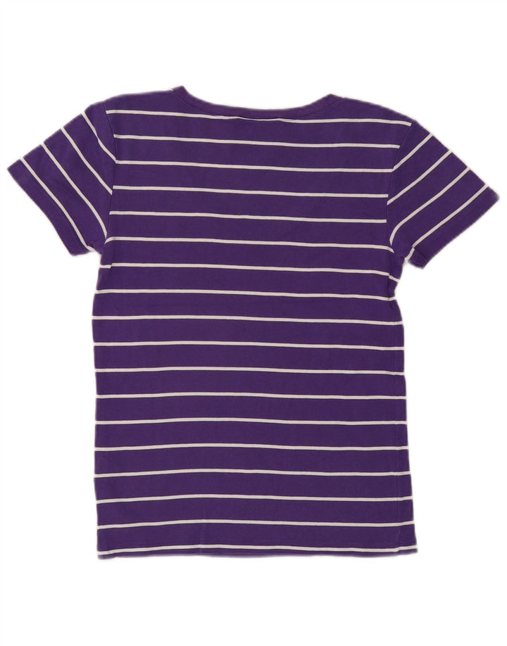 RALPH LAUREN Womens T-Shirt Top UK 14 Large Purple Striped Cotton