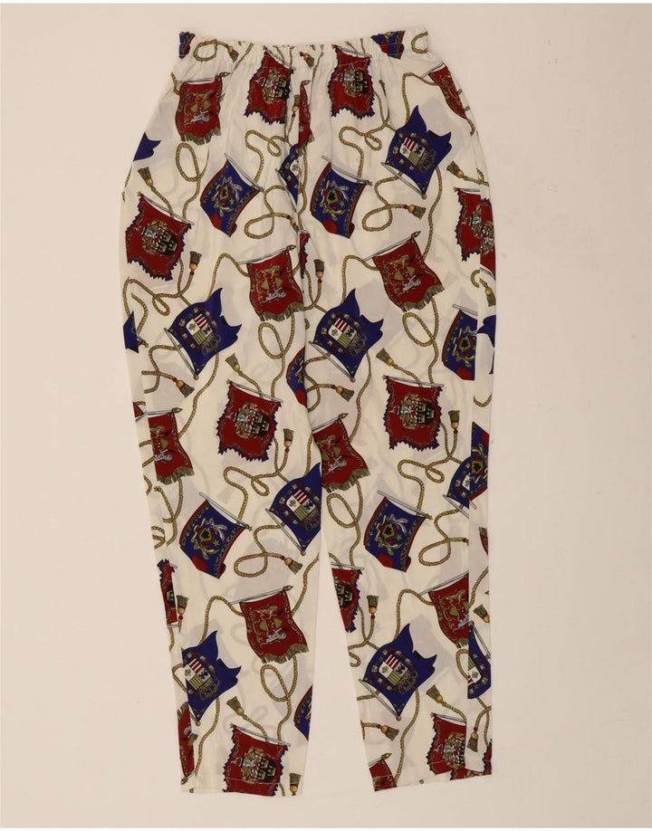 VINTAGE Womens Straight Casual Trousers W34 L27 White Patchwork Vintage Vintage and Second-Hand Vintage from Messina Hembry 