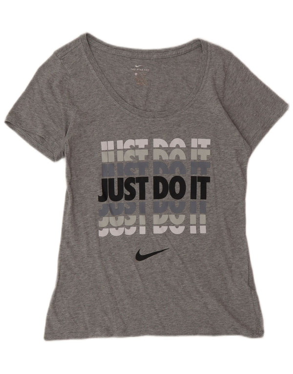 Nike Womens Athletic Cut Graphic T-Shirt Top UK 6 XS Grey Flecked Cotton