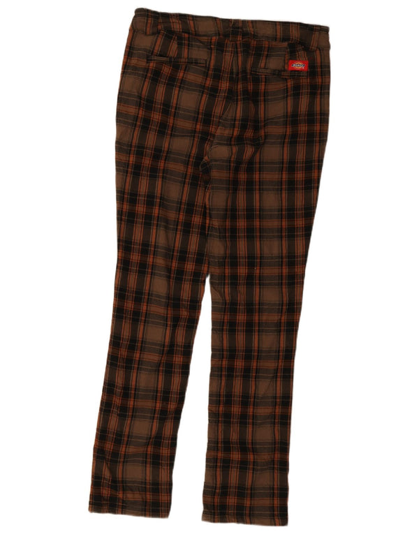 Dickies Womens Skinny Chino Trousers US 13 Large W34 L30 Brown Check Rayon