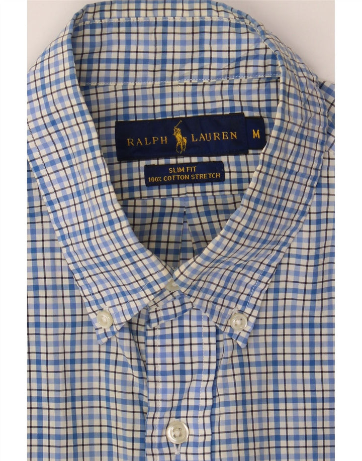 RALPH LAUREN Mens Slim Fit Shirt Medium Blue Check Cotton
