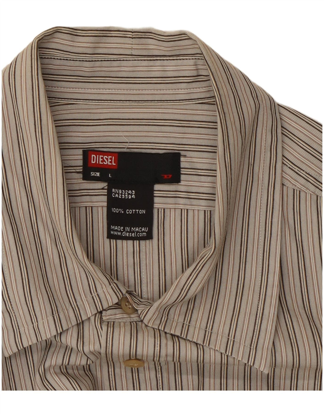 Diesel Mens Shirt Large Blue Striped Cotton