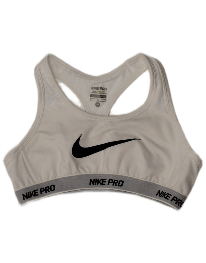 Nike Womens Dri Fit Graphic Sport Bra Top Medium White Polyester Sports