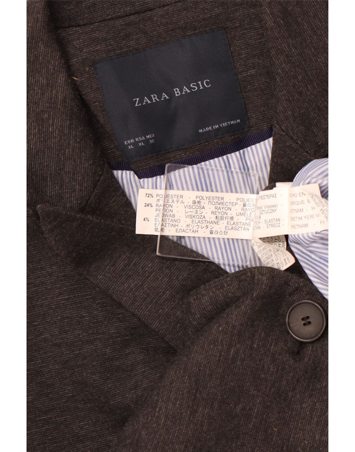 ZARA Womens 1 Button Blazer Jacket UK 18 XL Grey Polyester
