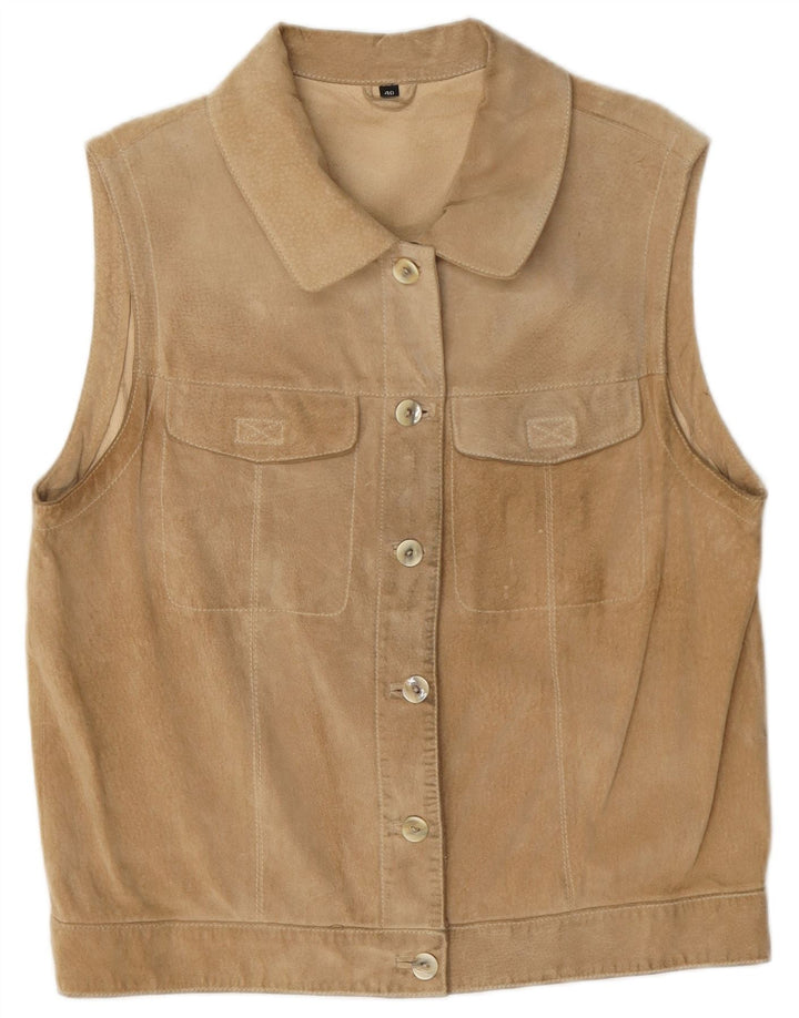 Vintage Womens Suede Gilet EU 40 Medium Beige Leather