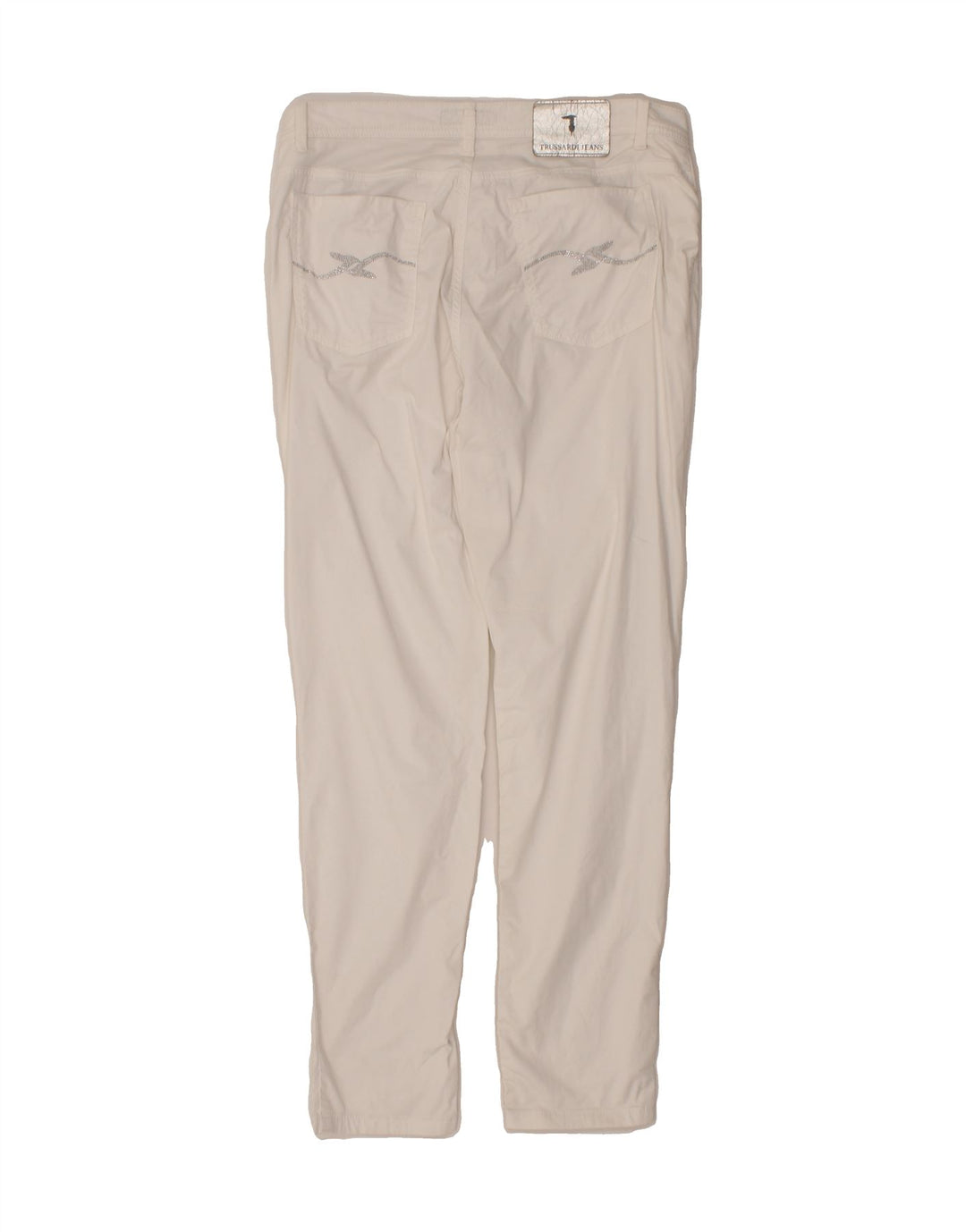 TRUSSARDI Womens Regular Fit Trousers W34 L30 White Cotton Vintage Trussardi and Second-Hand Trussardi from Messina Hembry 