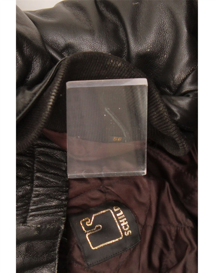 SCHILD Mens Military Leather Jacket UK 40 Large Black Leather
