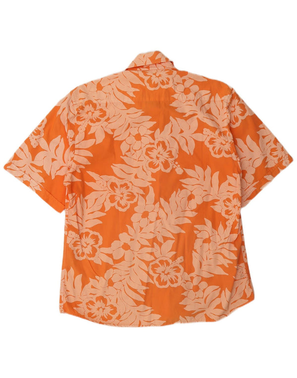 Green Leaves Mens Short Sleeve Shirt Large Orange Floral Cotton
