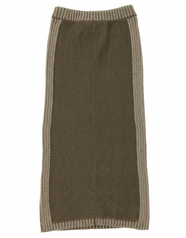 Conte of Florence Womens Knit Midi Skirt Small W26 Khaki Colourblock