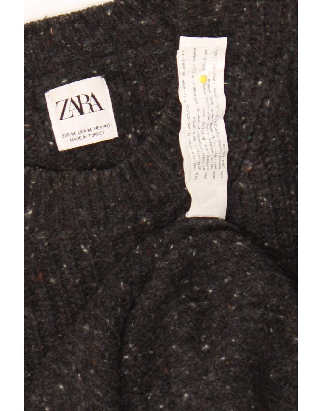 Zara Mens Crew Neck Jumper Sweater Medium Grey Flecked Wool