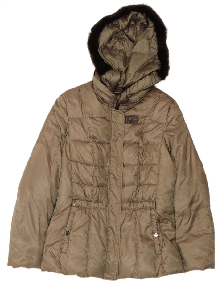 Geox Womens Respira Hooded Padded Jacket UK 14 Medium Khaki Polyester