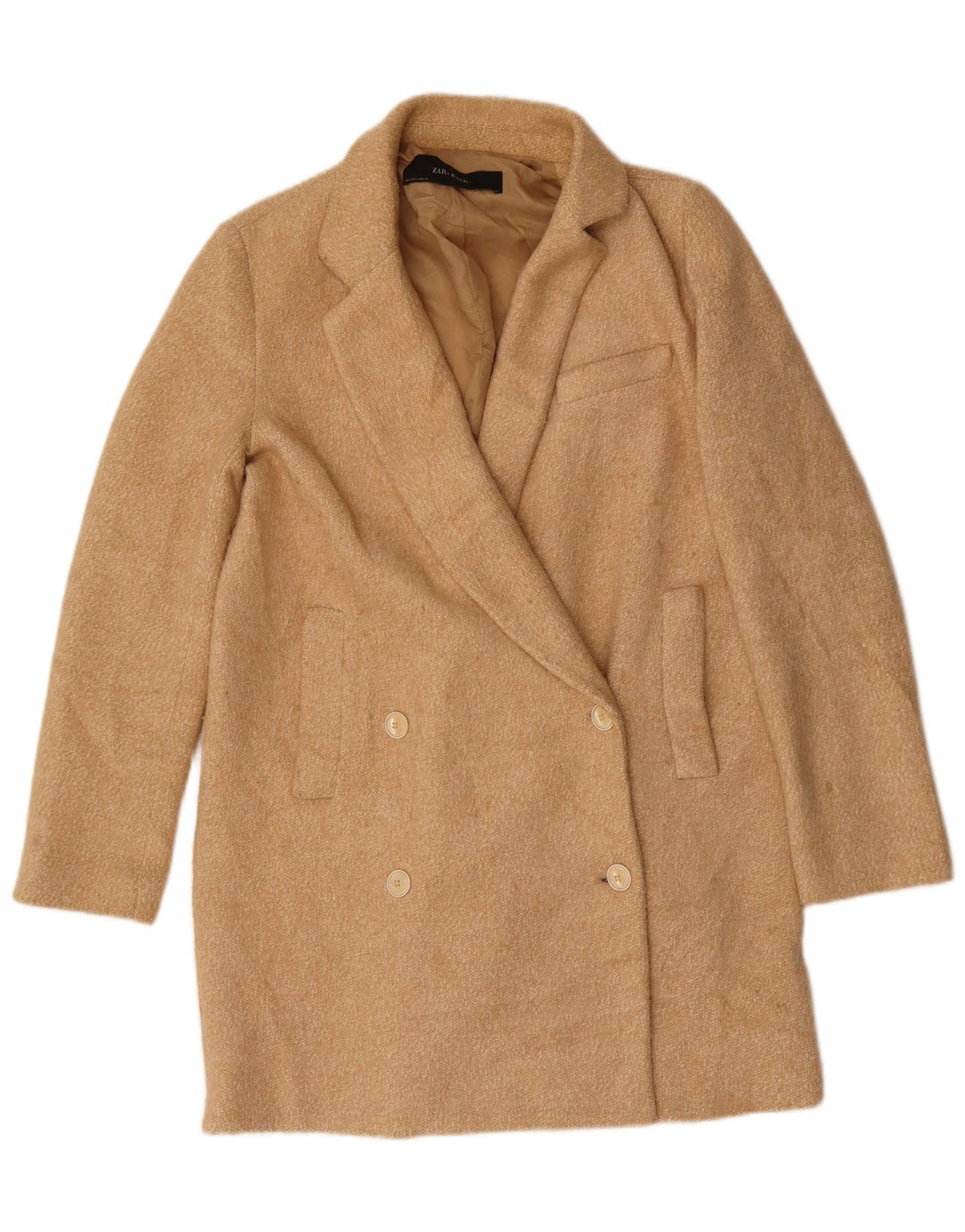 Zara Womens Oversized Double Breasted Coat UK 10 Small Beige Polyester