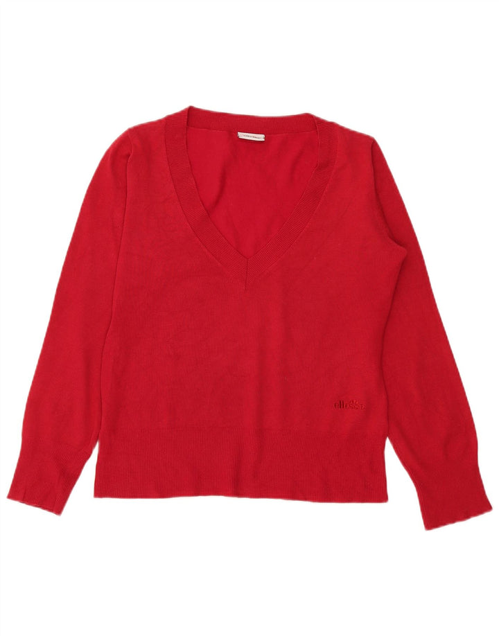 Ellesse Womens V-Neck Jumper Sweater UK 12 Medium Red Viscose